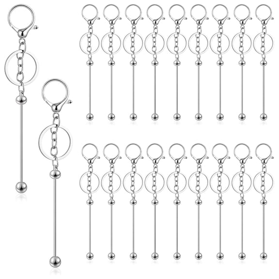 20 Pcs Beadable Keychains Bars, Metal Beaded Keychain Bar, Blank DIY Keychains for Beads Beaded Keychain Making Kit