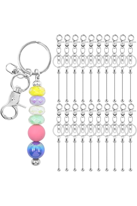 Beadable Keychain Kit, DIY Making Supplies with Metal Blanks, 20 Pcs