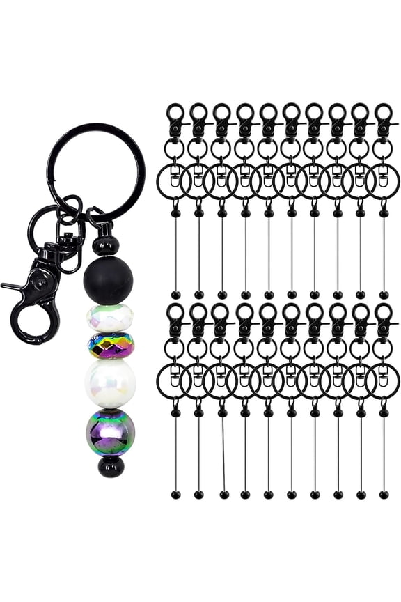 20 Pcs Beadable Keychains Bulk Kit – DIY Keychain Making Supplies with Metal Blanks for Crafts, Jewelry, Charms, Custom Projects – Blank Chain Bars for Beaded Keychain Design