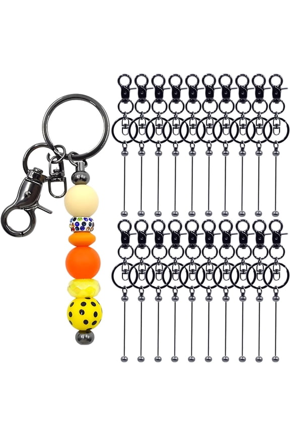 20 Pcs Beadable Keychains Bulk Kit – DIY Keychain Making Supplies with Metal Blanks for Crafts, Jewelry, Charms, Custom Projects – Blank Chain Bars for Beaded Keychain Design