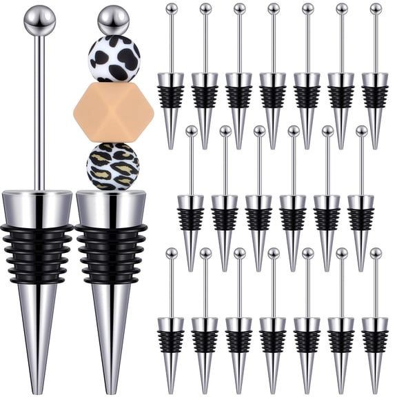 20 Pcs Beadable Wine Stoppers for Bottles Decorative Beaded Wine Bottle Stopper Reusable Alloy Saver for Beverage Gifts Spring summer Holiday Party Wedding Bar (Black)