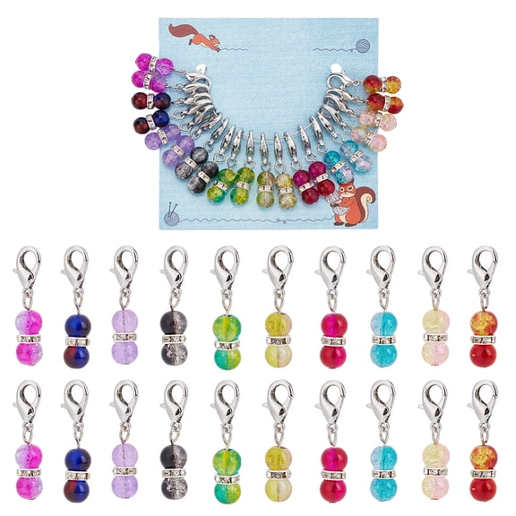 20 Pcs Beaded Stitch Markers 10 Colors Beaded Crochet Markers Glass Round Ball Combine Disc Locking Stitch Marker Stitch Needle Clip