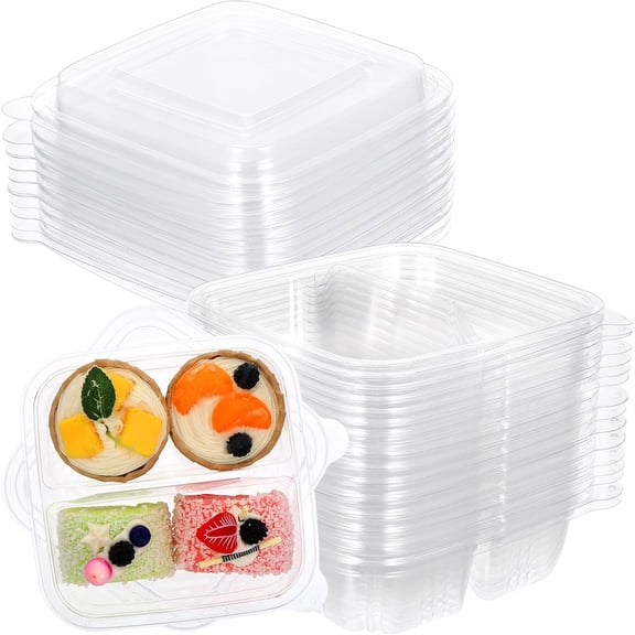 20 Pcs Bento Snack Containers 2 Compartment Food Storage Containers Plastic Divided Bento Boxes Disposable Meal Prep Lunch Boxes with Lids for Office Work Travel and Outdoor Activities