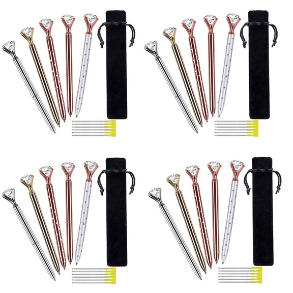20 Pcs Big Crystal Diamond Ballpoint Pen,Metal Ballpoint Pen Office Supplies,with 20 Ballpoint Pen Refills, Black Ink,20 x pen 20 x refill 4 x velvet bag,Photo Color