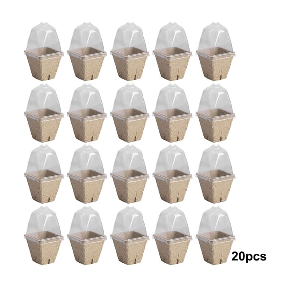20 Pcs Biodegradable Nursery Pots with Humidity Dome- 2.36 Inch Square Seeding Starter Pot for Planting- Peat Pots for Seedlings Garden Vegetable Flower Germination (With holes)