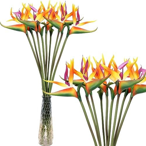 20 Pcs Bird of Paradise Artificial Plant 24 Inches Hawaiian Tropical Flowers Fake Rubber Strelitzia Faux Flowers Bouquet for Home Garden Office Wedding Indoor Outside Party Decor DIY (Yellow)