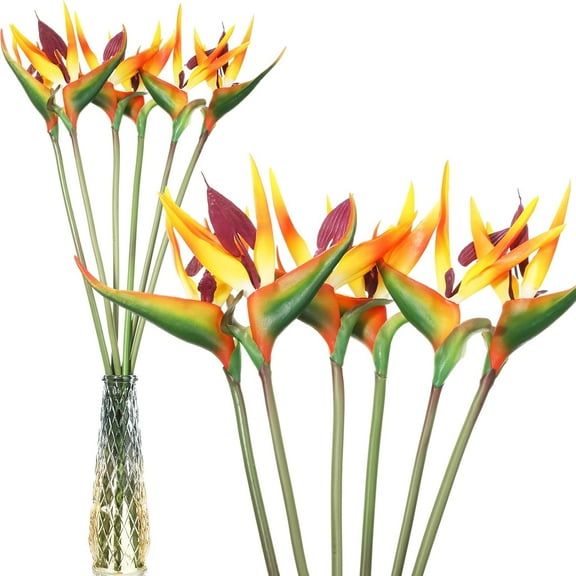 20 Pcs Bird of Paradise Artificial Plant 24 Inches Hawaiian Tropical Flowers Rubber Strelitzia Faux Flowers Bouquet for Home Garden Office Wedding Indoor Outside Party Decor DIY (Yellow)