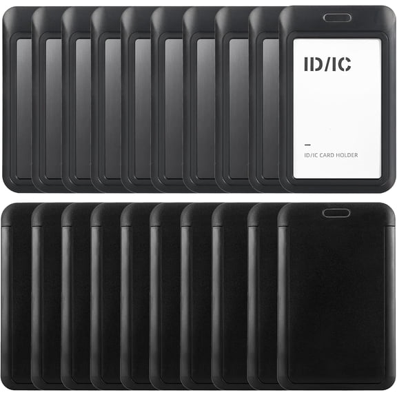 20 Pcs Black Badge Holder, Sliding Vertical Plastic Name , ID Holder with Clear Window for ID Credit Cards, Proximity Key Cards, Driver's Licenses, Passes