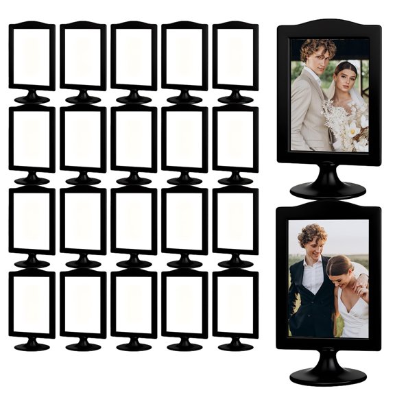 20 Pcs Black Double Sided Picture Frames,4x6 Inch Vertical Plastic Tabletop Photo Frames with Stable Standing Base,Ideal for Wedding Decor Party Table Setting Home Desktop Decoration