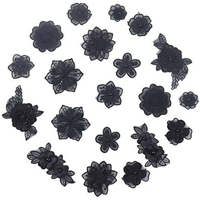 Sewing Applique, Black Applique, Embroidered Applique on Black Tulle, 