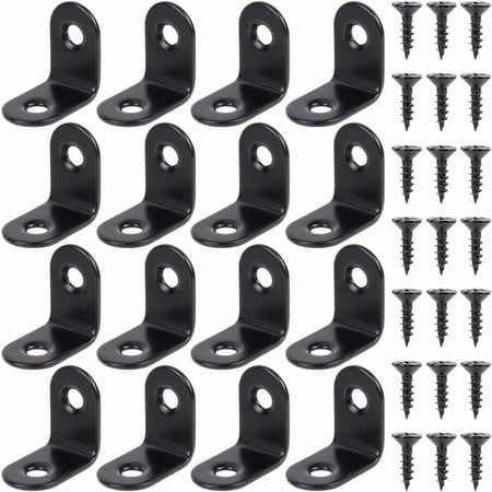 20 Pcs Black L Bracket Corner Brace 1x0.96 Small Metal Right Angle Brackets Stainless Steel Fastener Corner Protector Shelf Support with Screws