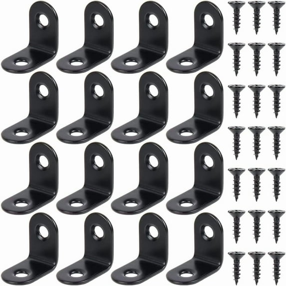 20 Pcs Black L Bracket Corner Brace 1x0.96 Small Metal Right Angle Brackets Stainless Steel Fastener Corner Protector Shelf Support with Screws