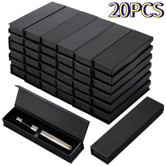 20 Pcs Black Pen Gift Box Set, Premium Cardboard Pen Display Case with Velvet Insert and Ribbon Holder, Business Style Packaging for Ballpoint Pen Jewelry Corporate Gifts