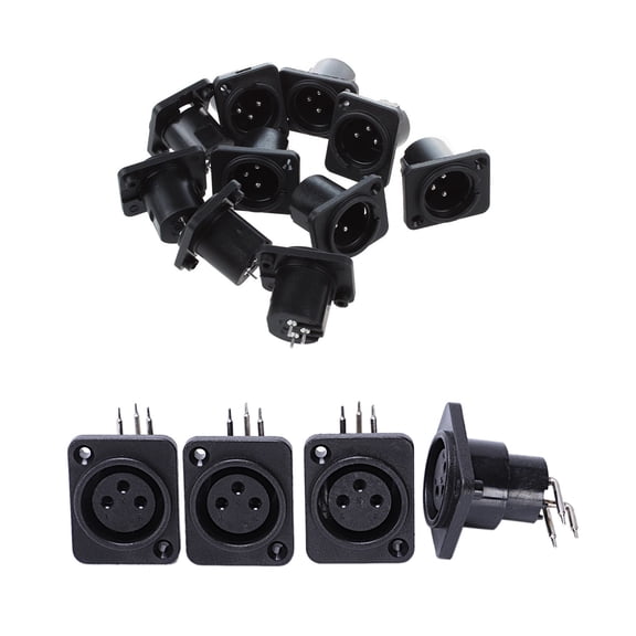20 Pcs Black XLR Connector: 10 Pcs Male Plug Straight Terminal Panel Mounted Connector & 10 Pcs 3 Pin Female Jack Panel Mount Chassis PCB Socket Connector