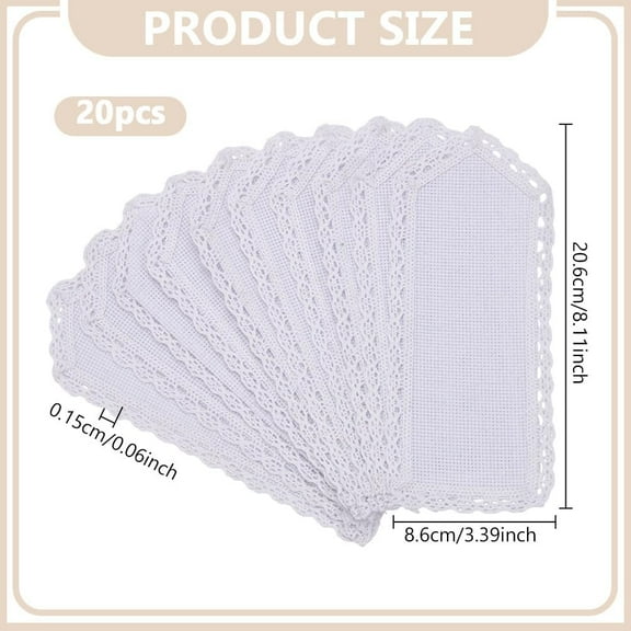 20 Pcs Blank Cotton Cross Stitch Bookmarks White Sewing Tape Edge Lace Cross Stitch Book Marks Set for DIY Beginner Book Lovers Embroidery Handmade Accessories