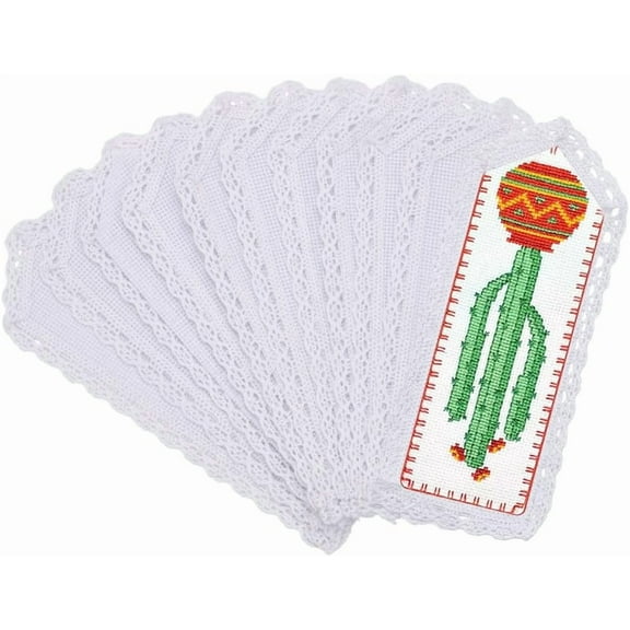 20 Pcs Blank Cotton Stitch Bookmarks White Sewing Tape Edge Lace Stitch Book Marks Set for DIY Beginner Book Lovers Embroidery Handmade Accessories 1set