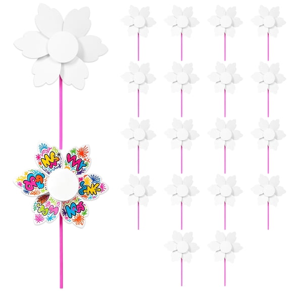20 Pcs Blank DIY Pinwheel Unfinished Paper Craft Pinwheel Kit with Plastic Rod Creative Hand Painted Windmill for Painting and Drawing Home Activity