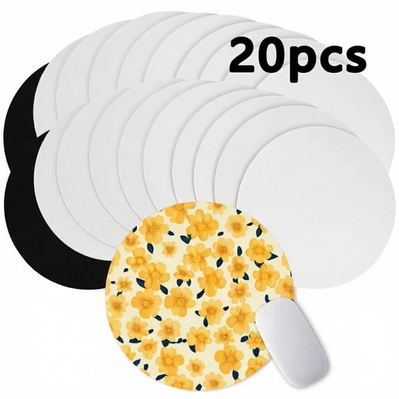 20 Pcs Blank Sublimation Mouse Pads, 8 Inch Round Heat Transfer Mouse Pads with Non Slip Rubber Base, White DIY Mouse Pads for Office Desk, Daily Printing Crafts and Custom Gifts