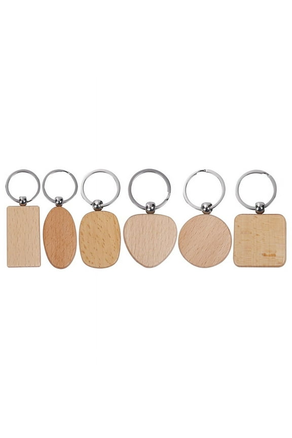 20 Pcs Blank Wood Wooden Keychain Diy Custom Wood Key Chains Key Tags Anti Lost Wood Accessories Gifts (Mixed Design)
