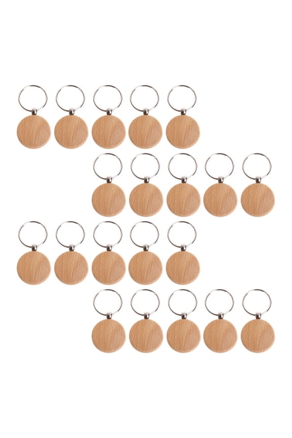 20 Pcs Blank Wooden Keychain Personalized Round Engraving Key Diy Wood Keychains Tags Can Engrave Gifts