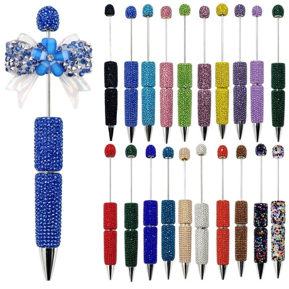 20 Pcs Bling Rhinestone Beadable Pens - Full Rhinestone DIY Ballpoint Pens, Glitter Diamond Fancy Pens for Journalling, Craft Making & Gifts
