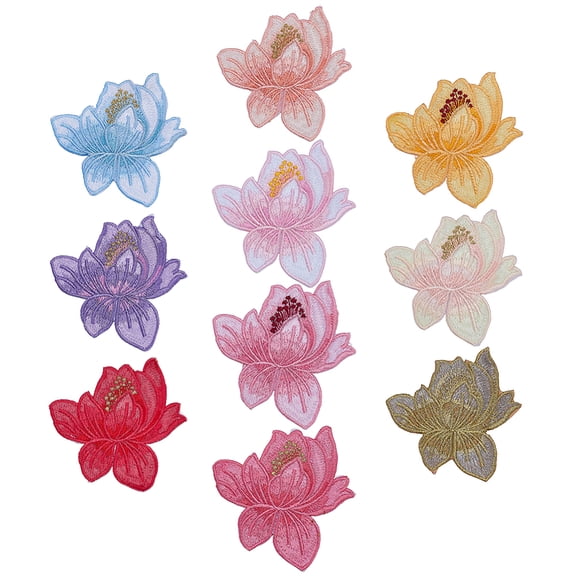 20 Pcs Blooming Lotus Embroidered Applique Orchid Flower Iron on Patches Sew on Badge Stickers