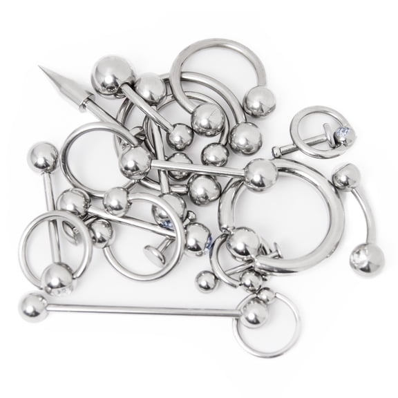 20 Pcs. Body Piercing Jewelry Mixed Gauges and Lengths Surgical Steel