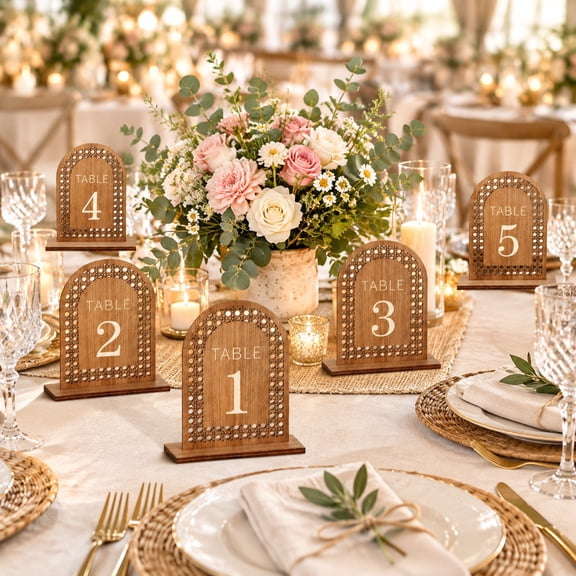 20 Pcs Boho Wooden Table Numbers, Arch-Shaped Table Number Signs with Bases for Wedding Reception and Party Decor