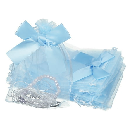 Uxcell 20 Count Bow Organza Gift Bags, Wedding Favor Bag Sky Blue 4.3" x 6.3"