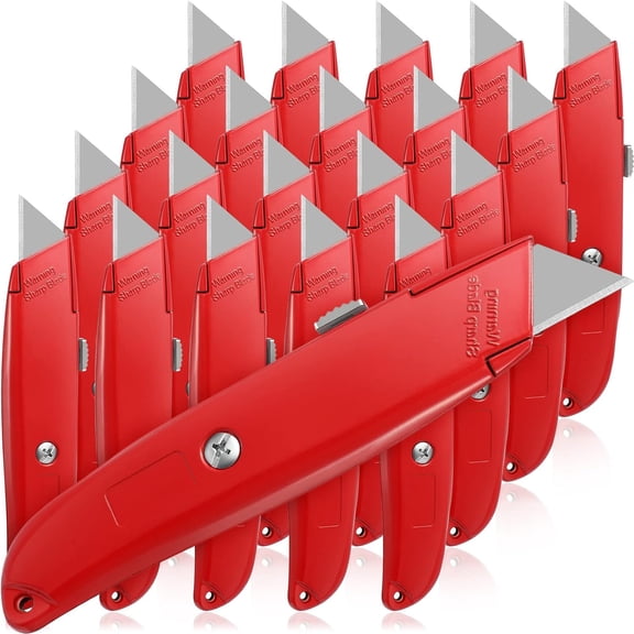 20 Pcs Box Cutter Bulk Retractable Utility Knife Heavy Duty Aluminum Alloy Razor Knife for Cardboard Box Carton Opener for DIY, Factory, Home Office(Red)