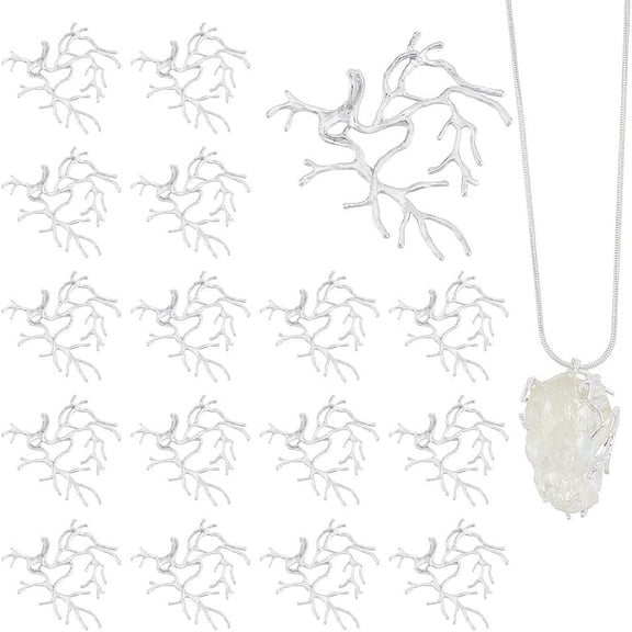 20 Pcs Branch Shape Blanks Prong Beads Settings Handmade Claw Beads Tray Bezel Beads Trays Metal Beads for DIY Crafs Necklace Jewelry Making Silver Brown DIY