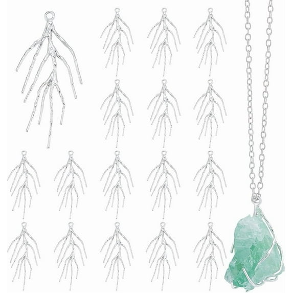 20 Pcs Branch Shape Prong Pendant Settings Blanks Claw Pendant Tray Handmade Bezel Trays Brass Beads for DIY Crafs Necklace Jewelry Making Silver DIY Making