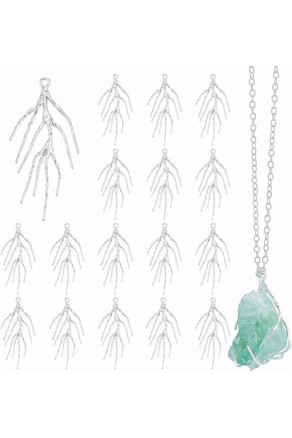20 Pcs Branch Shape Prong Pendant Settings Blanks Claw Pendant Tray Handmade Bezel Trays Brass Beads