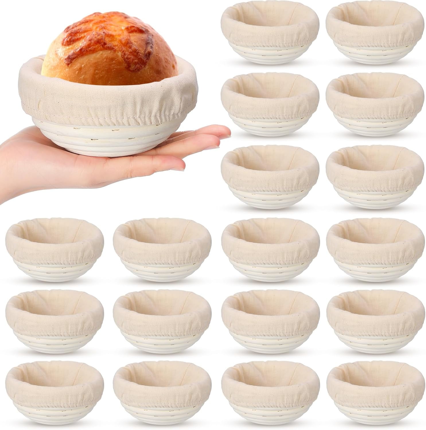 16-Piece Sourdough Bread Proofing Basket Set - Round Rattan Banneton, Baking Tools, Starter Kit