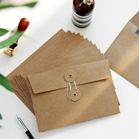 20 Pcs Brown Envelopes 6"x4" with Button and String Closure, String Tie Craft Envelopes