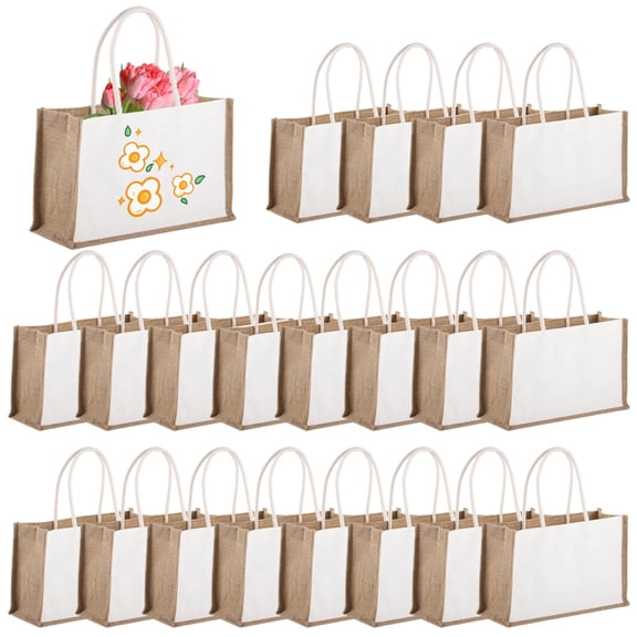 20 Pcs Bulk Burlap Totes with Handles, Large Capacity Waterproof Beach Bags, Long-lasting Customizable Canvas Shopping Sacks