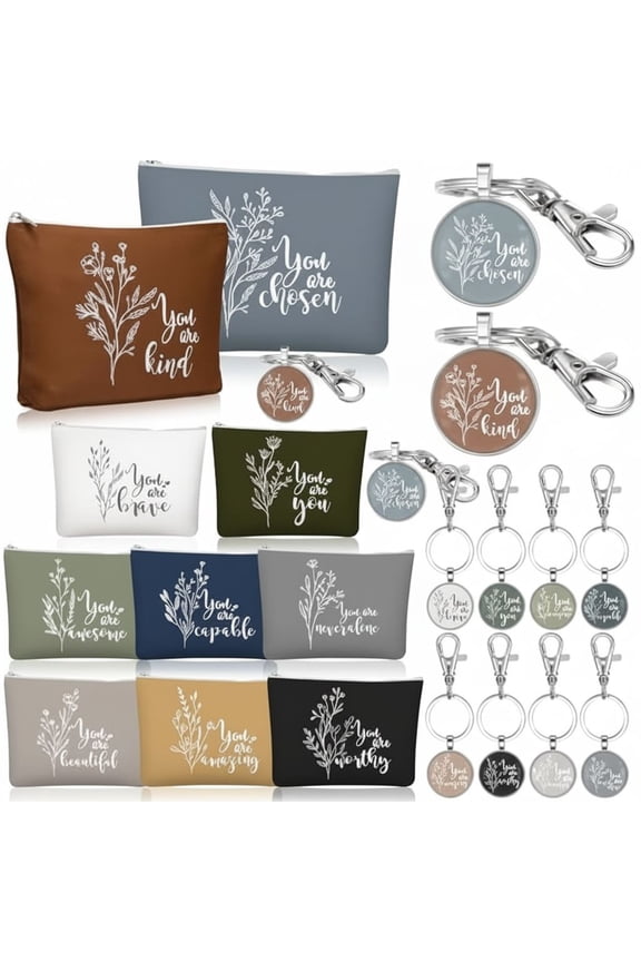 20 Pcs Bulk Inspirational Gifts for Women Canvas Makeup Bags Cosmetic Bag Toiletry Pouch with Keychain Appreciation Return Gifts for Girls Employee Nurse Teacher Friend Birthday(Aesthetics)