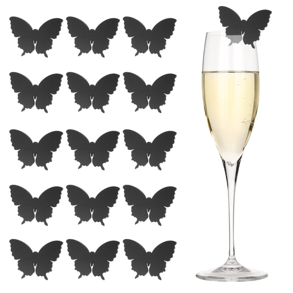20 Pcs Butterfly Drink Tags, Acrylic Wine Glass Charms Reusable Drink Markers, Black