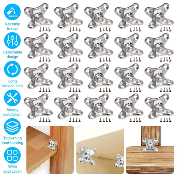 20 Pcs Butterfly Furniture Angle Bracket, Zinc Nickel Alloy L Shape Table Leg Support Brackets, Heavy Duty Rustproof Corner Reinforcement Braces with Screws for Wooden Bed Cabinet Shelf Reinforcement