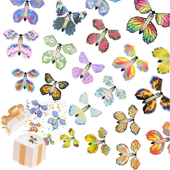20 Pcs Butterfly Wind up Flying Butterfly Cards Flying Butterfly Toy Surprise Insert Fly Toys Rubber Band Butterflies Toys Rubber Band Powered Toy for Birthday Party Book Greeting Card,Random Color