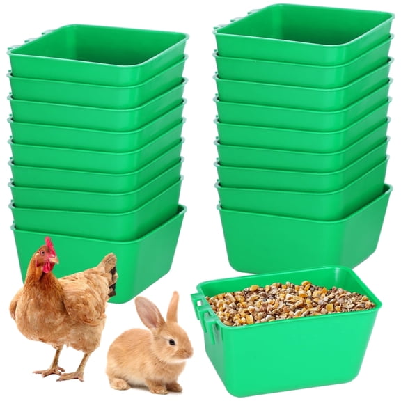20 Pack 16 oz Hanging Cage Cups Plastic Chicken Bird Feeders & Waterers for Pigeons, Parrots, Rabbits, Hamsters, Heavy Duty, Easy Hang & Clean
