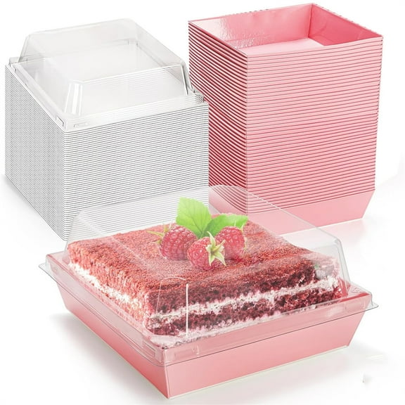 20 Pcs Cake Slice Boxes with Clear Lids,Happon Paper Charcuterie Boxes with Clear Lids,Disposable Square Sandwich Box for Bakery, Donuts, Cookies, Strawberry, Salad