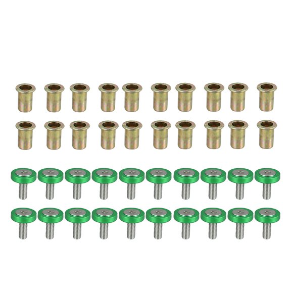 20 Pcs Car Motorcycle Green M6 Fender Bumper Washer Bolt Rivet Nut Kit Aluminum Alloy Engine Bay Fastener