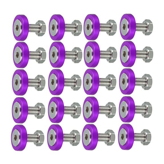 20 Pcs Car Motorcycle Purple M6 Fender Bumper Washer Bolt Nut Kit Aluminum Alloy Engine Bay Fastener