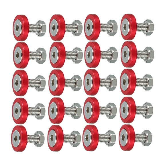 20 Pcs Car Motorcycle Red M6 Fender Bumper Washer Bolt Nut Kit Aluminum Alloy Engine Bay Fastener