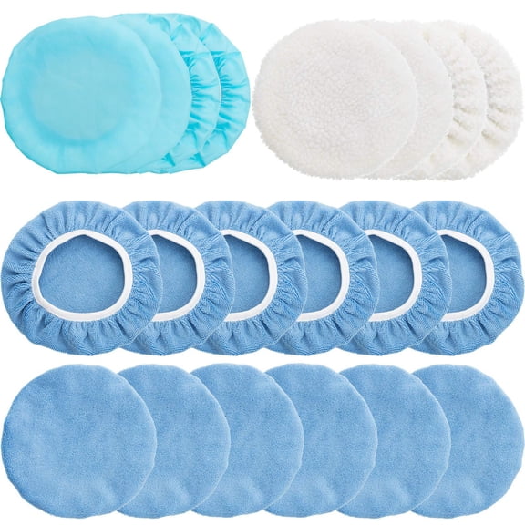 20 Pcs Car Orbital Buffer Polisher Pad Bonnet, 5-6 Inches, Blue | Reusable Buffing Pads Cover, Soft Microfiber Wax Bonnet, for Car Polishing Waxing Cleaning, Fits Orbital Buffer Machines