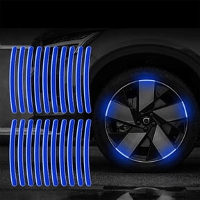 20 Pcs Car Wheel Reflective Sticker,Night Safety Warning Sticker,Auto Exterior Stripe Decal Sticker,Anti-Scratch Fluorescent Tire Decoration Strip for Cars,Trucks,Motorcycle,Blue