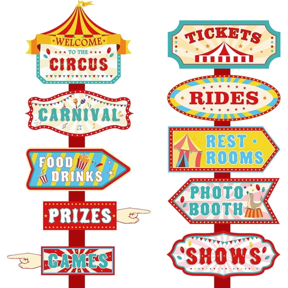 20 Pcs Carnival Party Decorations Circus Party Signs Welcome to The Circus Directional Signs for Kids Carnival Theme Birthday Decorations Supplies