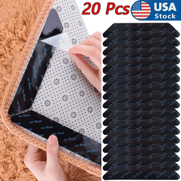 20 Pcs Carpet Mat Adhesive Grippers Non Slip Rubber Rug Stickers Reusable Tape.
