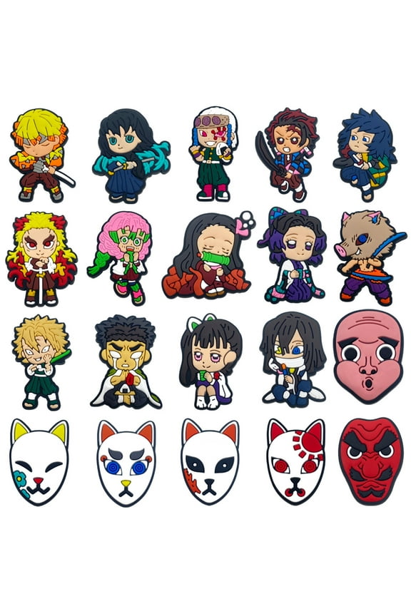 20 Pcs Cartoon Demon Slayer PVC Shoe Charms for Clog Sandals, Cute Shoes Decoration Charms for Teen Adults Party Gifts